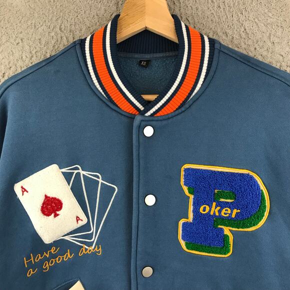 Men's New Wave Street Culture Poker Letterman Jacket Size XS - Picture 3 of 14